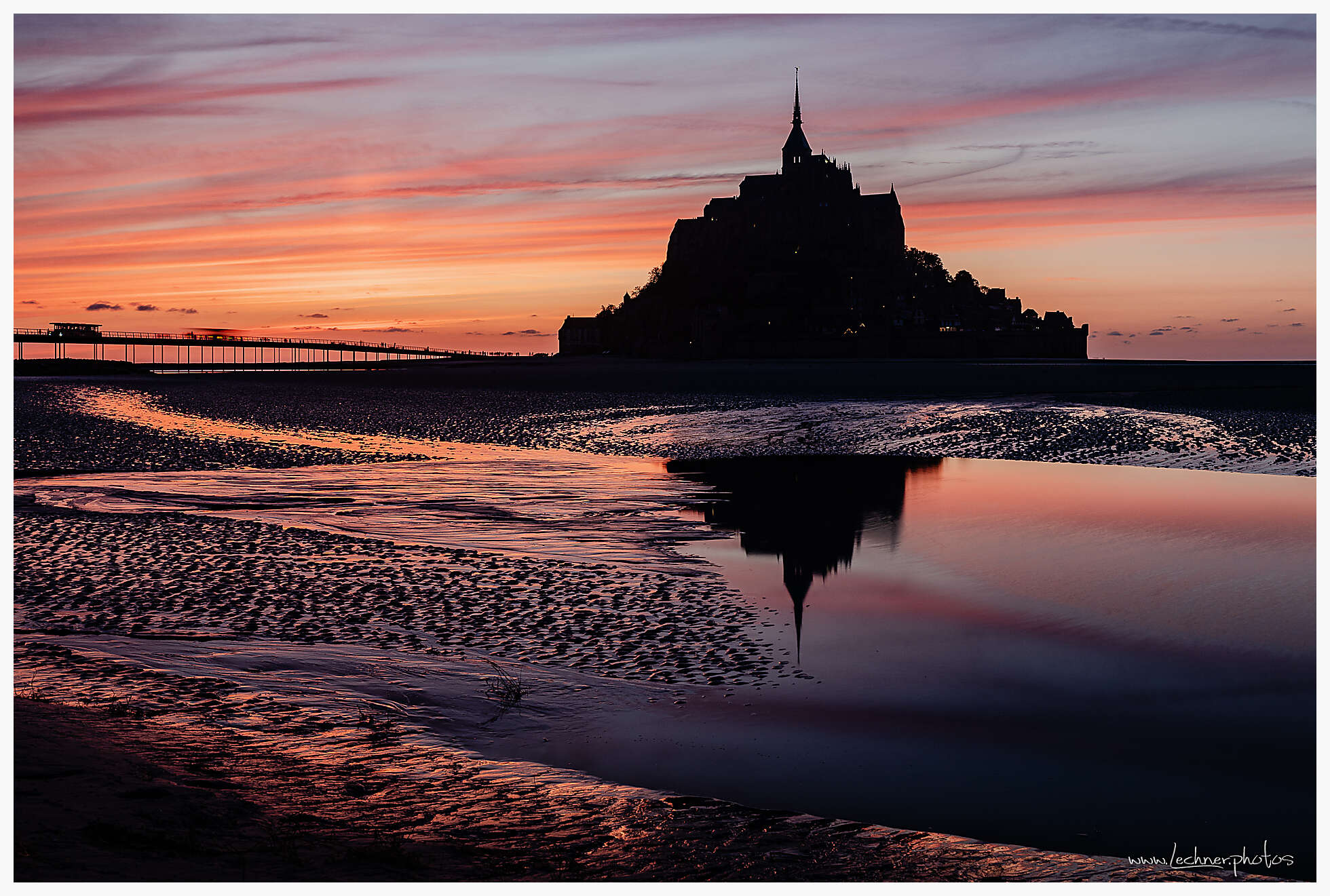 Mont Saint Michael sunset reflection